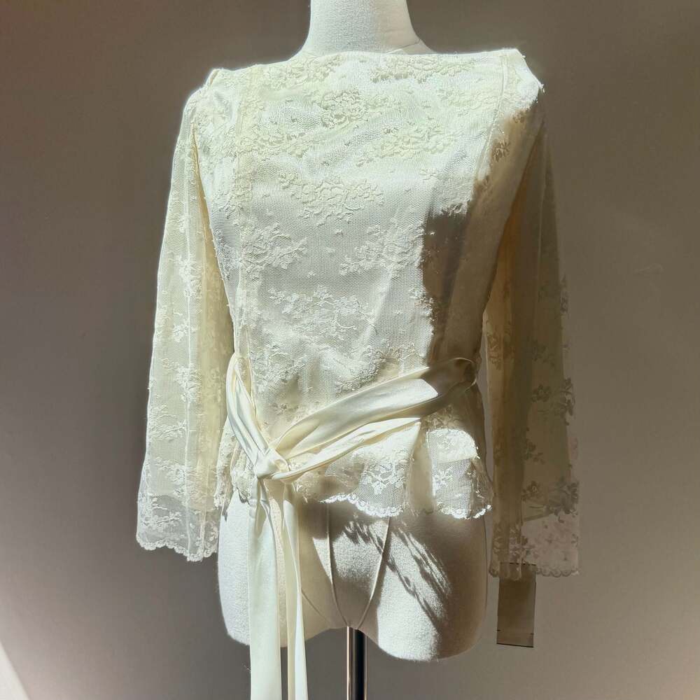 Vintage NTW Ivory Lace and Satin Peplum Corset Top